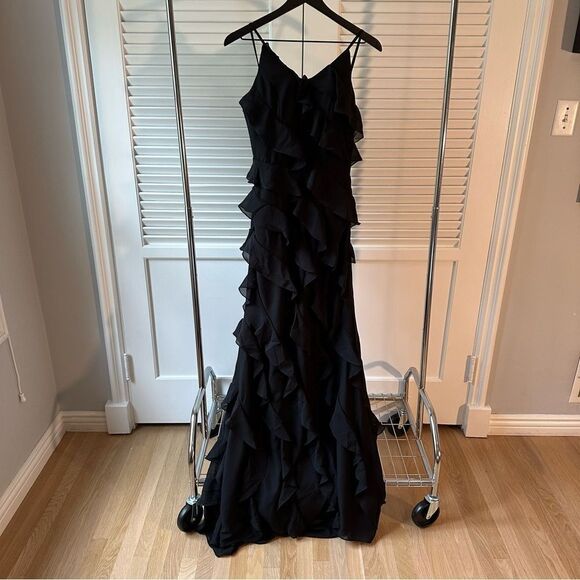 Black Ruffle Formal Gown Prom Dress - Picture 4 of 14
